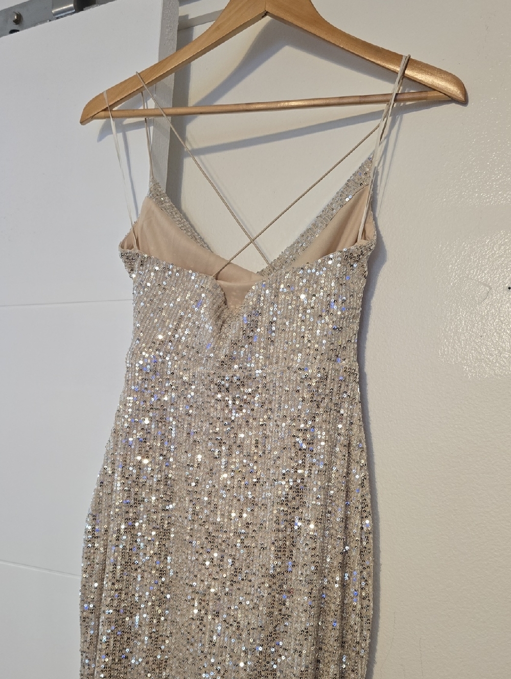 Sequined Cowl Neck Evening Gown in Champagne - Picture 5 of 5